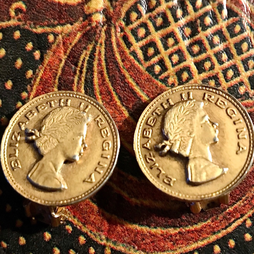 Elizabeth II Regina Coin Earrings Vintage